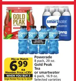 Vons Powerade 8 pack, 20 oz. Gold Peak Tea or 6 pack, 16.9 oz offer