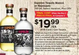 Ralphs Espolon Tequila Blanco or Reposado offer