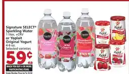 Vons Signature SELECT Sparkling Water 1 liter or Yoplait Original Yogurt 4-6 oz offer