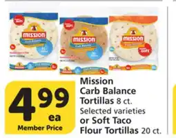 Vons Mission Carb Balance Tortillas 8 ct. Selected varieties or Soft Taco Flour Tortillas 20 ct offer