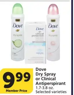 Vons Dove Dry Spray or Clinical Antiperspirant offer