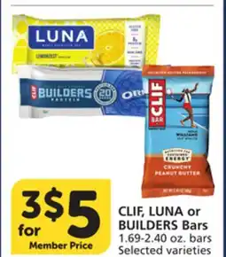 Vons CLIF, LUNA or BUILDERS Bars offer