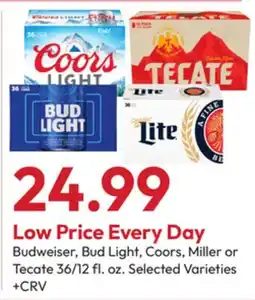 Stater Bros Budweiser, Bud Light, Coors, Miller or Tecate offer