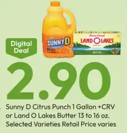 Stater Bros Sunny D Citrus Punch 1 Gallon + CRV or Land O Lakes Butter 13 to 16 oz offer