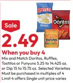 Stater Bros Doritos, Ruffles, Tostitos or Funyuns offer