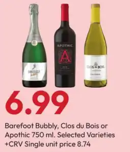 Stater Bros Barefoot Bubbly, Clos du Bois or Apothic offer