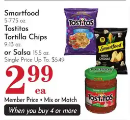 Pavilions Smartfood 5-7.75 oz. Tostitos Tortilla Chips 9-13 oz. or Salsa 15.5 oz offer