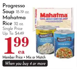 Pavilions Progresso Soup 18-19 oz. Mahatma Rice 32 oz offer