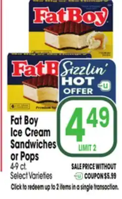 Jewel-Osco Fat Boy Ice Cream Sandwiches or Pops offer