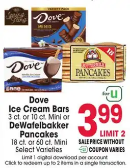 Jewel-Osco Dove Ice Cream Bars 3 ct. or 10 ct. Mini or DeWafelbakker Pancakes 18 ct. or 60 ct. Mini offer