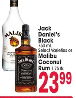 Jewel-Osco Jack Daniel's Black 750 ml. or Malibu Coconut Rum 1.75 ltr offer