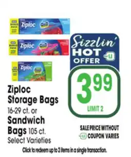 Jewel-Osco Ziploc Storage Bags 16-29 ct. or Sandwich Bags 105 ct offer