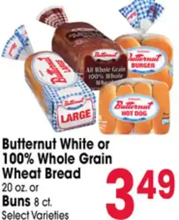 Jewel-Osco Butternut White or 100% Whole Grain Wheat Bread 20 oz. or Buns 8 ct offer