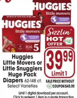 Jewel-Osco Huggies Little Movers or Little Snugglers Huge Pack Diapers offer