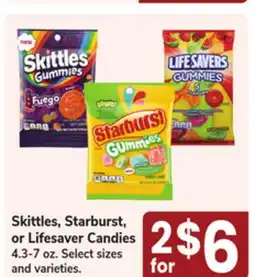 Jewel-Osco Skittles, Starburst, or Lifesaver Candies offer