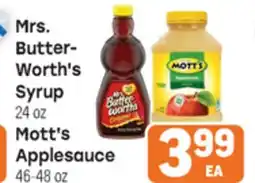 Tony’s Fresh Market Mrs. Butter-Worth's Syrup 24 oz Mott's Applesauce 46-48 oz offer