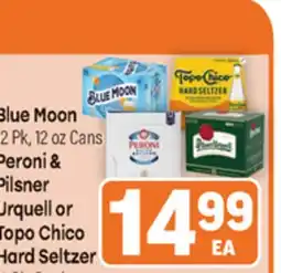 Tony’s Fresh Market Blue Moon 2 Pk, 12 oz Cans Peroni & Pilsner Urquell or Topo Chico Hard Seltzer offer