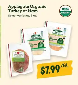 Sprouts Farmers Market Applegate Organic Turkey or Ham offer