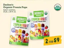 Sprouts Farmers Market Deebee's Organic Freezie Pops offer