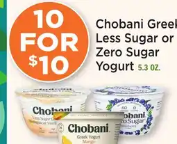 Heinen's Chobani Greek, Less Sugar or Zero Sugar Yogurt offer