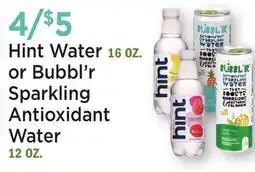 Heinen's Hint Water 16 OZ. or Bubbl'r Sparkling Antioxidant Water 12 OZ offer