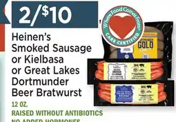 Heinen's Heinen's Smoked Sausage or Kielbasa or Great Lakes Dortmunder Beer Bratwurst offer