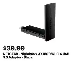 Best Buy NETGEAR - Nighthawk AX1800 Wi-Fi 6 USB 3.0 Adapter - Black offer