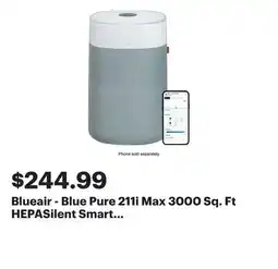 Best Buy Blueair - Blue Pure 211i Max 3000 Sq. Ft HEPASilent Smart Extra-Large Room Air Purifier - White/Gray offer