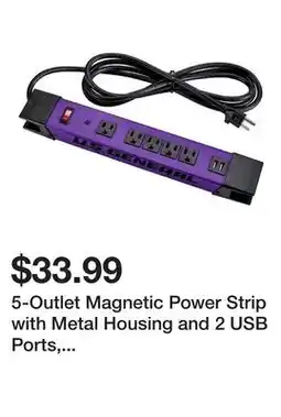 Harbor Freight Tools 5-Outlet Magnetic Power Strip with Metal Housing and 2 USB Ports, Purple offer