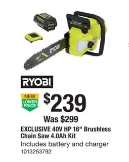 The Home Depot RYOBI 40V HP 16 Brushless Chain Saw 4.0Ah Kit offer