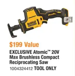 The Home Depot DEWALT Atomic 20V Max Brushless Compact Reciprocating Saw offer