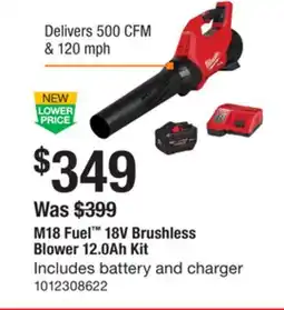 The Home Depot Milwaukee M18 Fuel 18V Brushless Blower 12.0Ah Kit offer