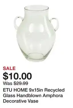 Marshalls ETU HOME 9x15in Recycled Glass Handblown Amphora Decorative Vase offer