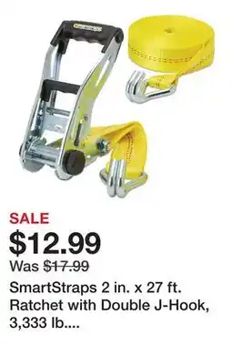 Tractor Supply Company SmartStraps 2 in. x 27 ft. Ratchet with Double J-Hook, 3,333 lb. Capacity, Yellow offer