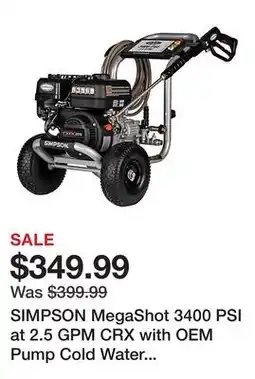 Tractor Supply Company SIMPSON MegaShot 3400 PSI at 2.5 GPM CRX with OEM Pump Cold Water Gas Pressure Washer offer