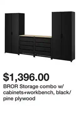 Ikea BROR Storage combo w/cabinets+workbench, black/pine plywood offer