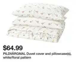 Ikea PILDVÄRGMAL Duvet cover and pillowcase(s), white/floral pattern offer