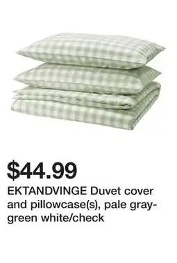 Ikea EKTANDVINGE Duvet cover and pillowcase(s), pale gray-green white/check offer