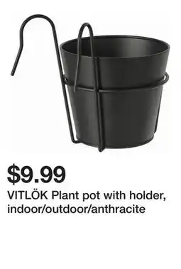 Ikea VITLÖK Plant pot with holder, indoor/outdoor/anthracite offer