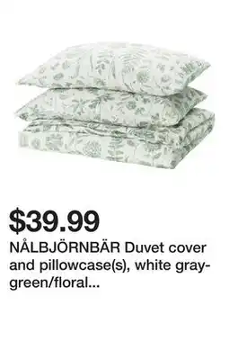 Ikea NÅLBJÖRNBÄR Duvet cover and pillowcase(s), white gray-green/floral pattern offer