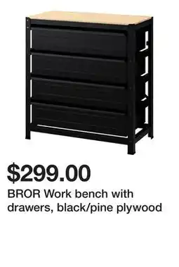 Ikea BROR Work bench with drawers, black/pine plywood offer