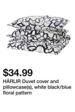 Ikea HÄRLIR Duvet cover and pillowcase(s), white black/blue floral pattern offer
