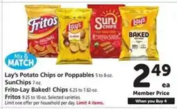 Safeway Lay’s Potato Chips or Poppables, SunChips, Frito-Lay Baked! Chips, Fritos offer