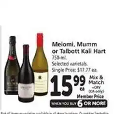 Safeway Meiomi, Mumm or Talbott Kali Hart offer