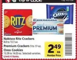 Safeway Nabisco Ritz Crackers, Premium Crackers, Oreo Cookies offer