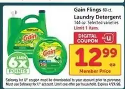 Safeway Gain Flings Laundry Detergent offer
