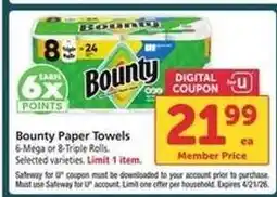 Safeway Bounty Paper Towels offer