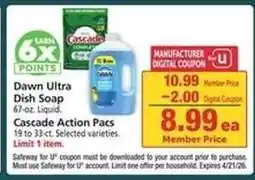 Safeway Dawn Ultra Dish Soap / Cascade Action Pacs offer