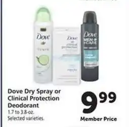 Safeway Dove Dry Spray or Clinical Protection Deodorant offer