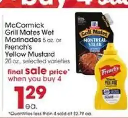 Giant Eagle McCormick Grill Mates Wet Marinades or French's Yellow Mustard offer
